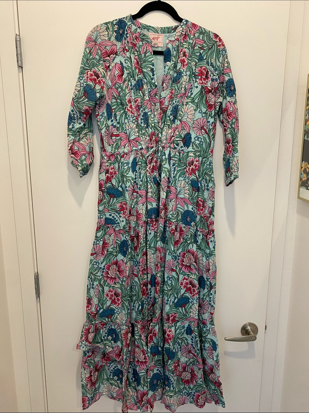 Banjanan Floral Tie-Front Maxi Dress - Pink & Teal